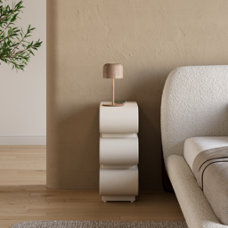 Narrow Modern White Leather Smart Nightstand with Wireless Charger 3 Drawers Bedside Table with USB & Type-C Ports - thumbnail 3