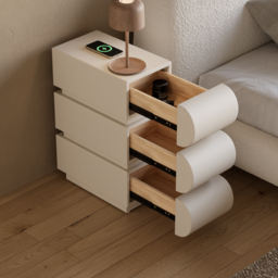 Narrow Modern White Leather Smart Nightstand with Wireless Charger 3 Drawers Bedside Table with USB & Type-C Ports - thumbnail 4