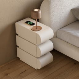 Narrow Modern White Leather Smart Nightstand with Wireless Charger 3 Drawers Bedside Table with USB & Type-C Ports