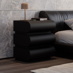 Modern Black Leather Smart Bedside Table with Wireless Charger 3 Drawers Bedside Table with USB & Type-C Ports - thumbnail 3