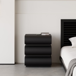 Modern Black Leather Smart Bedside Table with Wireless Charger 3 Drawers Bedside Table with USB & Type-C Ports - thumbnail 2