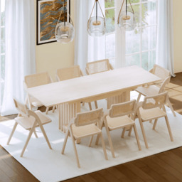 "55""-87"" Rectangle Extendable Dining Table for 8 Person Japandi Whitewash Dining Room Table" - thumbnail 3