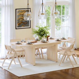 "55""-87"" Rectangle Extendable Dining Table for 8 Person Japandi Whitewash Dining Room Table" - thumbnail 1