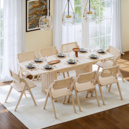 "55""-87"" Rectangle Extendable Dining Table for 8 Person Japandi Whitewash Dining Room Table" - thumbnail 2