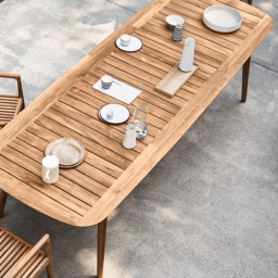 Mid Century Modern 6 - Person Rectangle Wood Outdoor Patio Dining Table in Natural - thumbnail 4