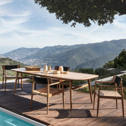 Mid Century Modern 6 - Person Rectangle Wood Outdoor Patio Dining Table in Natural - thumbnail 6