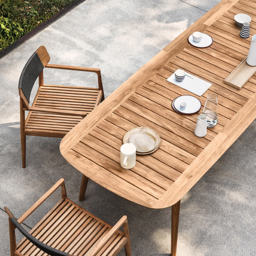 Mid Century Modern 6 - Person Rectangle Wood Outdoor Patio Dining Table in Natural - thumbnail 5