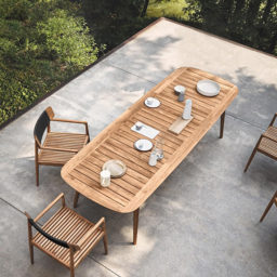 Mid Century Modern 6 - Person Rectangle Wood Outdoor Patio Dining Table in Natural - thumbnail 3