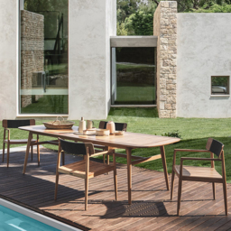 Mid Century Modern 6 - Person Rectangle Wood Outdoor Patio Dining Table in Natural - thumbnail 7