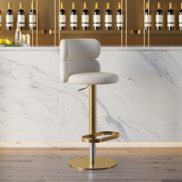 Bar Stool Velvet Upholstery Swivel Beige with Backrest Adjustable Height in Gold Finish Counter Stool Set of 8