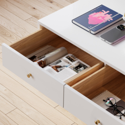 1000mm Modern White Floating Desk with Drawers Wall Mounted Desk in Pine Wood Frame - thumbnail 8
