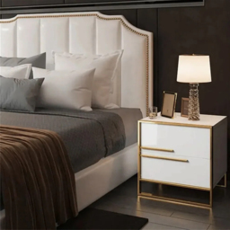 Minimalist Design Nightstand with 2 Drawers with Gold Base Set of 2 - thumbnail 7