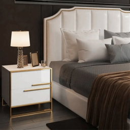 Minimalist Design Nightstand with 2 Drawers with Gold Base Set of 2 - thumbnail 4