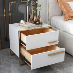 Minimalist Design Nightstand with 2 Drawers with Gold Base Set of 2 - thumbnail 3
