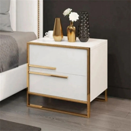 Minimalist Design Nightstand with 2 Drawers with Gold Base Set of 2 - thumbnail 5