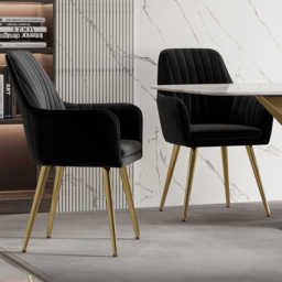 Modern Dining Chair Black Velvet Upholstered Dining Chairs With Arms (Set of 2) - thumbnail 2