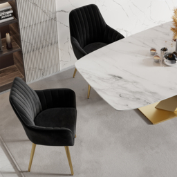 Modern Dining Chair Black Velvet Upholstered Dining Chairs With Arms (Set of 2) - thumbnail 4