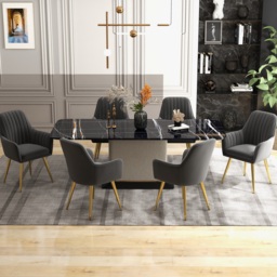 Modern Dining Chair Black Velvet Upholstered Dining Chairs With Arms (Set of 2) - thumbnail 7