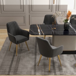 Modern Dining Chair Black Velvet Upholstered Dining Chairs With Arms (Set of 2) - thumbnail 8