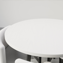 "40"" Round Wooden White Small Nesting Dining Table Set for 4 White Upholstered Chairs" - thumbnail 7