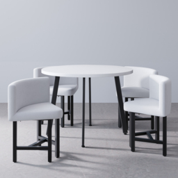 "40"" Round Wooden White Small Nesting Dining Table Set for 4 White Upholstered Chairs" - thumbnail 3