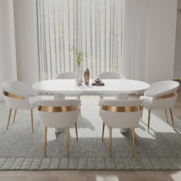 1600mm-2000mm Oval Extendable White Dining Table Butterfly Leaf 4-6 Seater & Dining Chairs Set - thumbnail 3