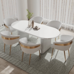 1600mm-2000mm Oval Extendable White Dining Table Butterfly Leaf 4-6 Seater & Dining Chairs Set - thumbnail 1