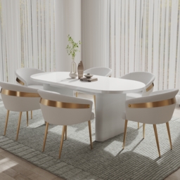 1600mm-2000mm Oval Extendable White Dining Table Butterfly Leaf 4-6 Seater & Dining Chairs Set - thumbnail 2