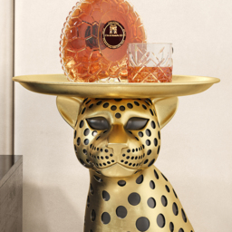 Resin Panther End Table Decorative Cocktail Table Luxury Gold Leopard Accent Side Table with Tray Top Drink Table - thumbnail 3