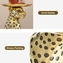 Resin Panther End Table Decorative Cocktail Table Luxury Gold Leopard Accent Side Table with Tray Top Drink Table - thumbnail 9