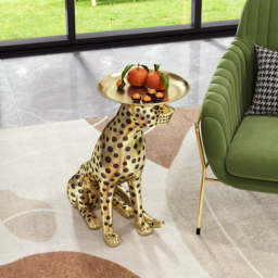 Resin Panther End Table Decorative Cocktail Table Luxury Gold Leopard Accent Side Table with Tray Top Drink Table - thumbnail 4