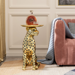Resin Panther End Table Decorative Cocktail Table Luxury Gold Leopard Accent Side Table with Tray Top Drink Table - thumbnail 2