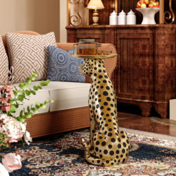 Resin Panther End Table Decorative Cocktail Table Luxury Gold Leopard Accent Side Table with Tray Top Drink Table - thumbnail 6