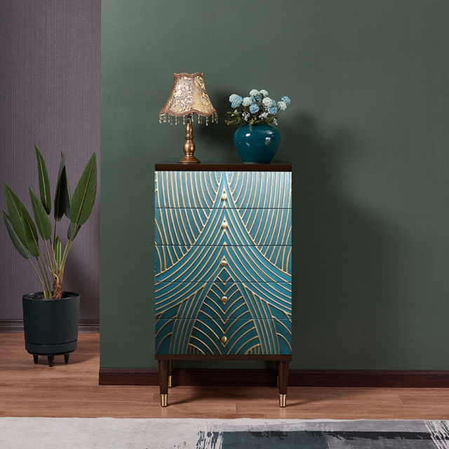 Novel Blue Cabinet Gold-Painted 5-Drawer Chest in Large - image 1