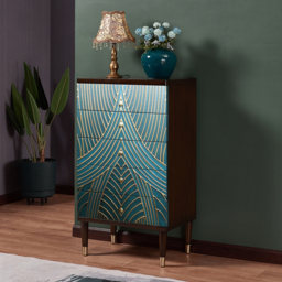 Novel Blue Cabinet Gold-Painted 5-Drawer Chest in Large - thumbnail 2