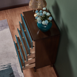 Novel Blue Cabinet Gold-Painted 5-Drawer Chest in Large - thumbnail 3