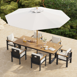 Rectangle Teak Wood & Aluminium Outdoor Patio Dining Table Modern Yard & Patio Furniture for 6 - 8 Person Teak & Aluminium Outdoor Dining Chair - thumbnail 3