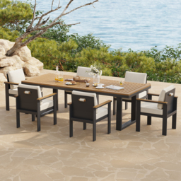 Rectangle Teak Wood & Aluminium Outdoor Patio Dining Table Modern Yard & Patio Furniture for 6 - 8 Person Teak & Aluminium Outdoor Dining Chair - thumbnail 2