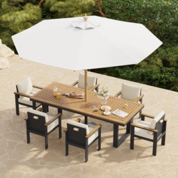 Rectangle Teak Wood & Aluminium Outdoor Patio Dining Table Modern Yard & Patio Furniture for 6 - 8 Person Teak & Aluminium Outdoor Dining Chair - thumbnail 3