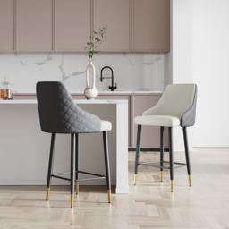 Diamic 4-Piece Grey Counter Stool Footrest Upholstered PU Leather High Back - thumbnail 2