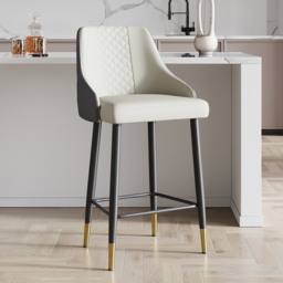 Diamic 4-Piece Grey Counter Stool Footrest Upholstered PU Leather High Back - thumbnail 1