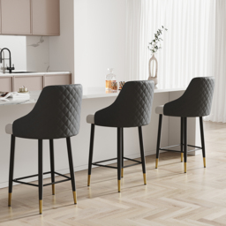 Diamic 4-Piece Grey Counter Stool Footrest Upholstered PU Leather High Back - thumbnail 3