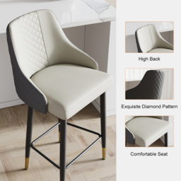 Diamic 4-Piece Grey Counter Stool Footrest Upholstered PU Leather High Back - thumbnail 4