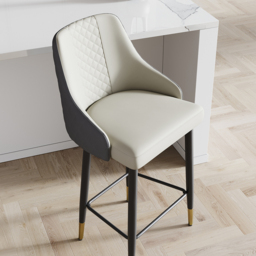 Diamic 4-Piece Grey Counter Stool Footrest Upholstered PU Leather High Back - thumbnail 7