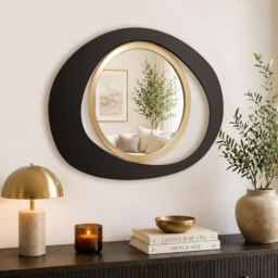 90cm Abstract Wall Mirror, Matte Black and Gold, Horizontal or Vertical - thumbnail 2