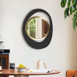 90cm Abstract Wall Mirror, Matte Black and Gold, Horizontal or Vertical - thumbnail 3