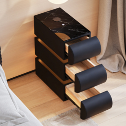Narrow Humply Leather 3-Drawer Smart Nightstand with Sintered Stone Top - thumbnail 3