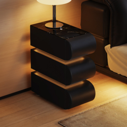 Narrow Humply Leather 3-Drawer Smart Nightstand with Sintered Stone Top - thumbnail 1