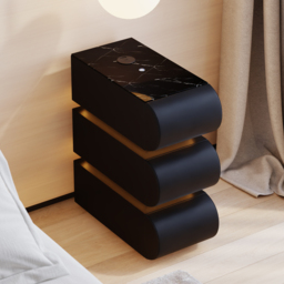 Narrow Humply Leather 3-Drawer Smart Nightstand with Sintered Stone Top - thumbnail 5