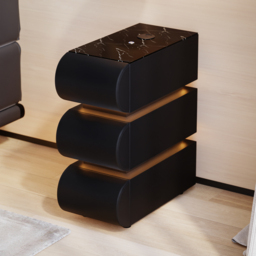 Narrow Humply Leather 3-Drawer Smart Nightstand with Sintered Stone Top - thumbnail 4